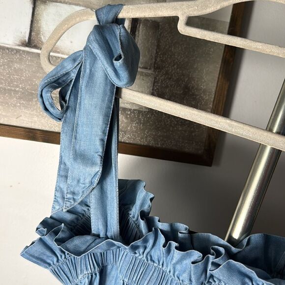 a.n.a Chambray Blue Tie Shoulder Summertime Lightweight Casual Dress - Picture 9 of 10